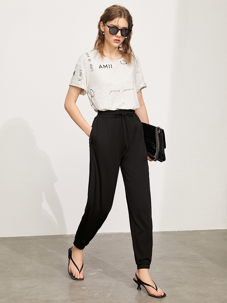 Women's Causal Solid Elastic Waist Loose Joggers - Image 4