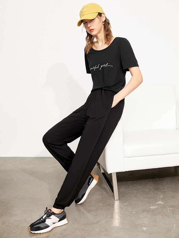 Women's Causal Solid Elastic Waist Loose Joggers - Image 3