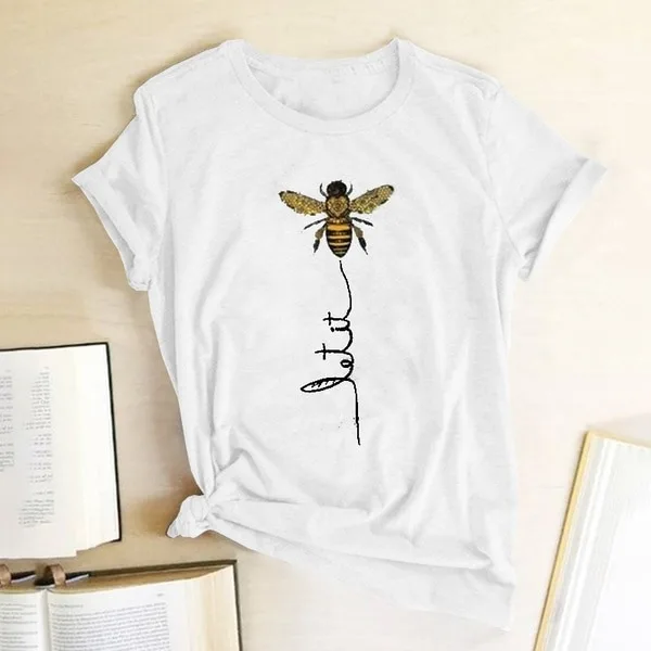 Women's Short Sleeve T-Shirt with Bee Print - Image 2