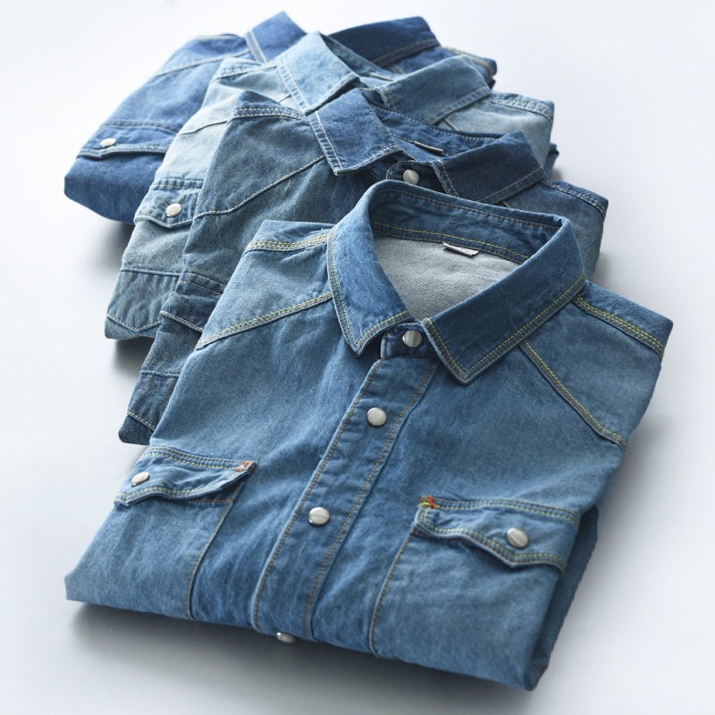 Men's Long-Sleeved Solid Denim Shirt - Image 7