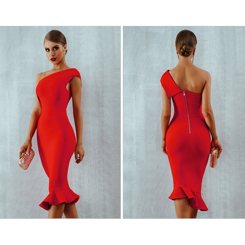 One Shoulder Women's Bodycon Dress with Ruffles - Image 5