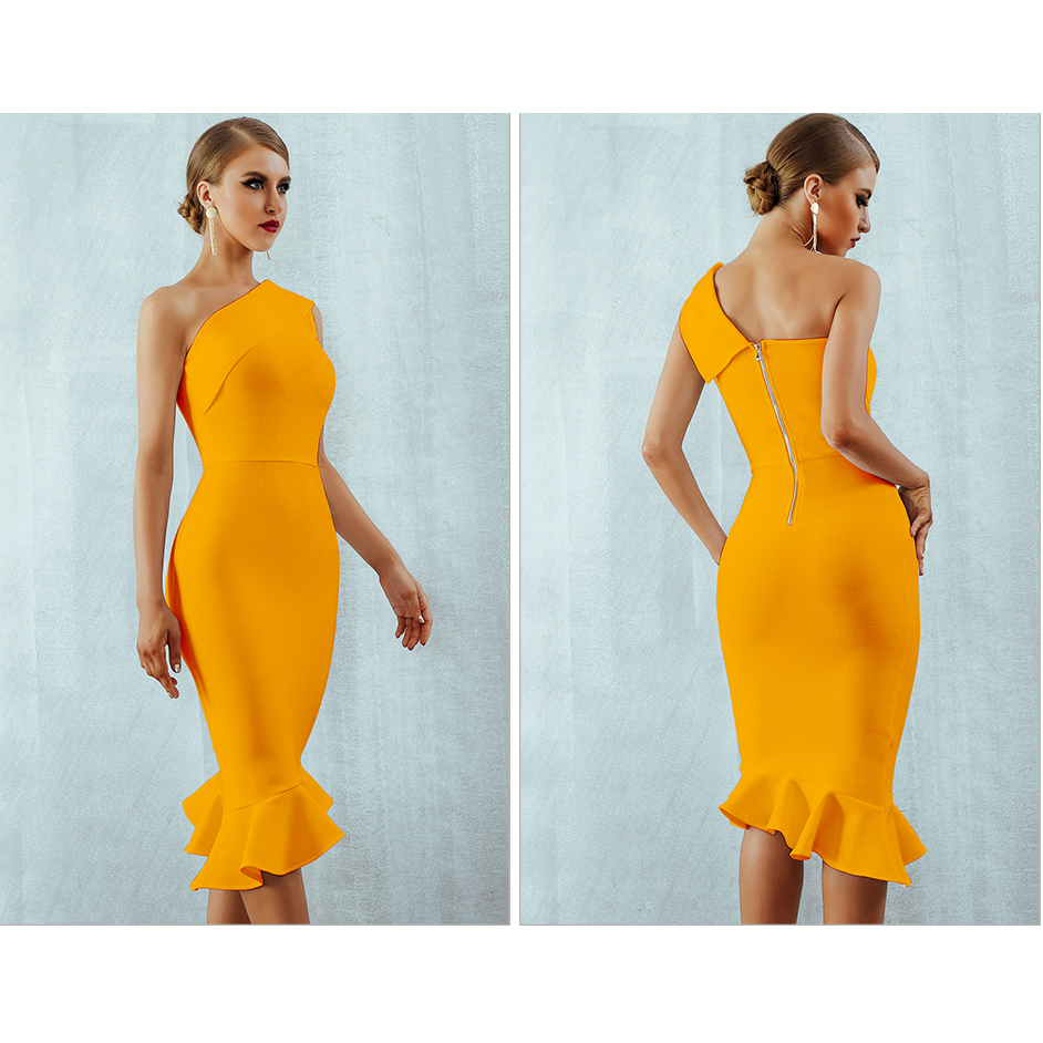 One Shoulder Women's Bodycon Dress with Ruffles - Image 4