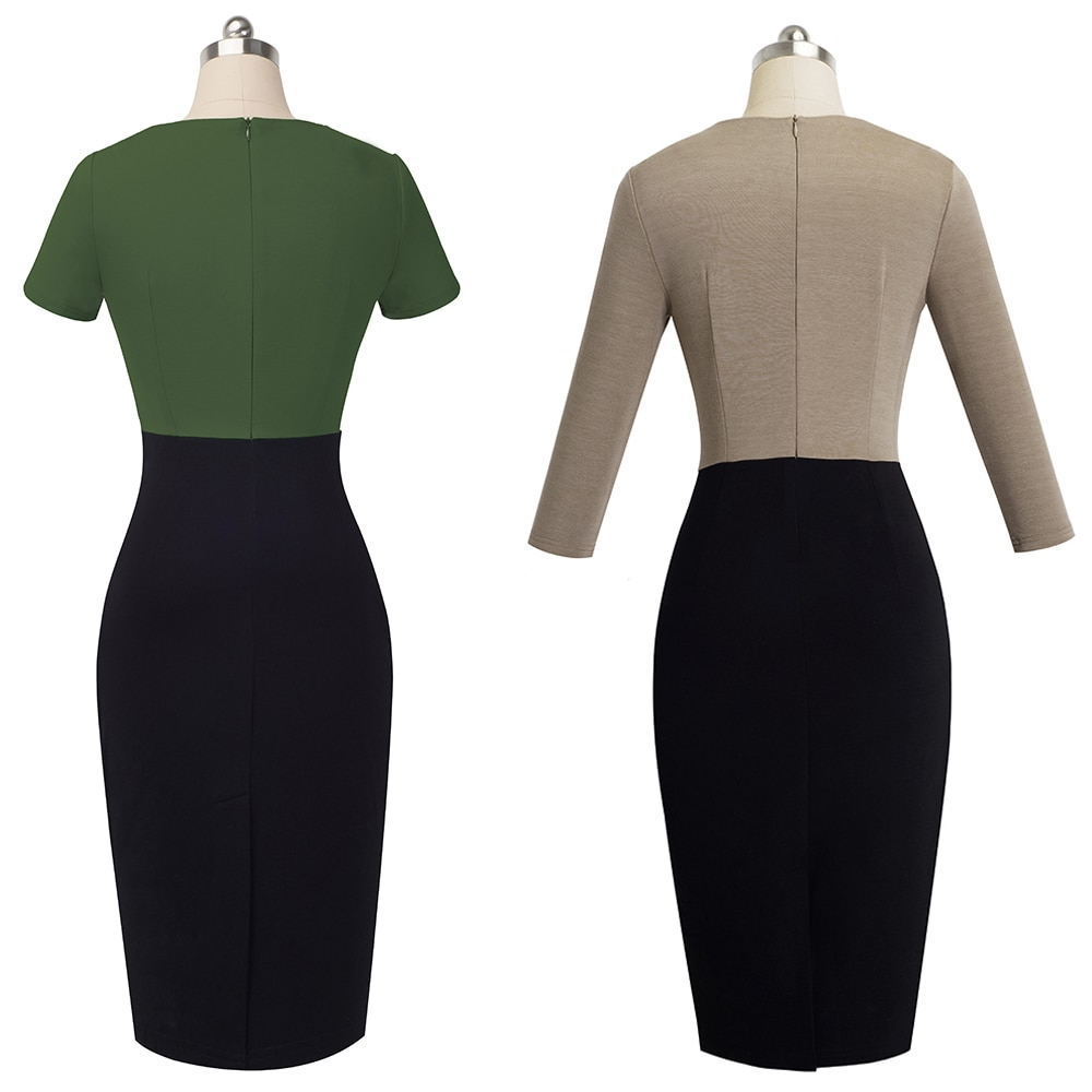 Women's Contrast Color Office Bodycon Dress - Image 5